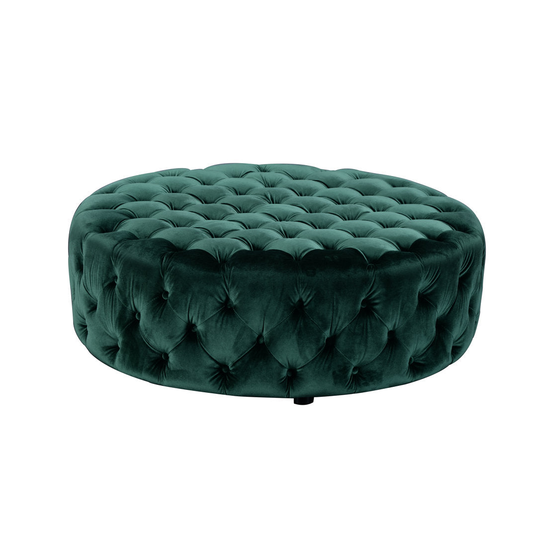 Armenio Round Ottoman - 17" H x 45" W x 45" D Lark Manor™ Fabric: Green
