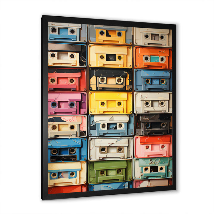 Popart Cassette Tapes X On Canvas Print Red Barrel Studio® Size: 32" H x 16" W x 1" D Format: Black Picture Framed