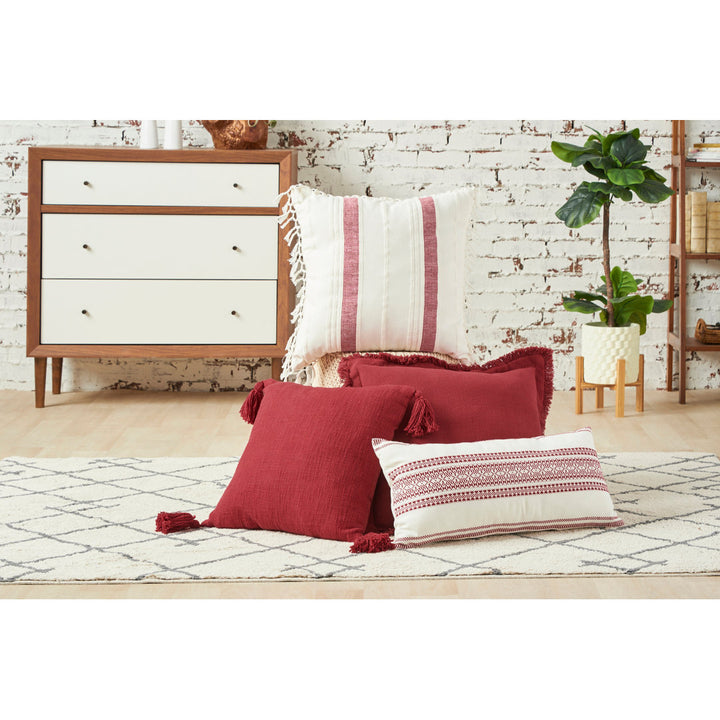 Nathan Striped Woven Square Throw Pillow C&F Home Color: Garnet