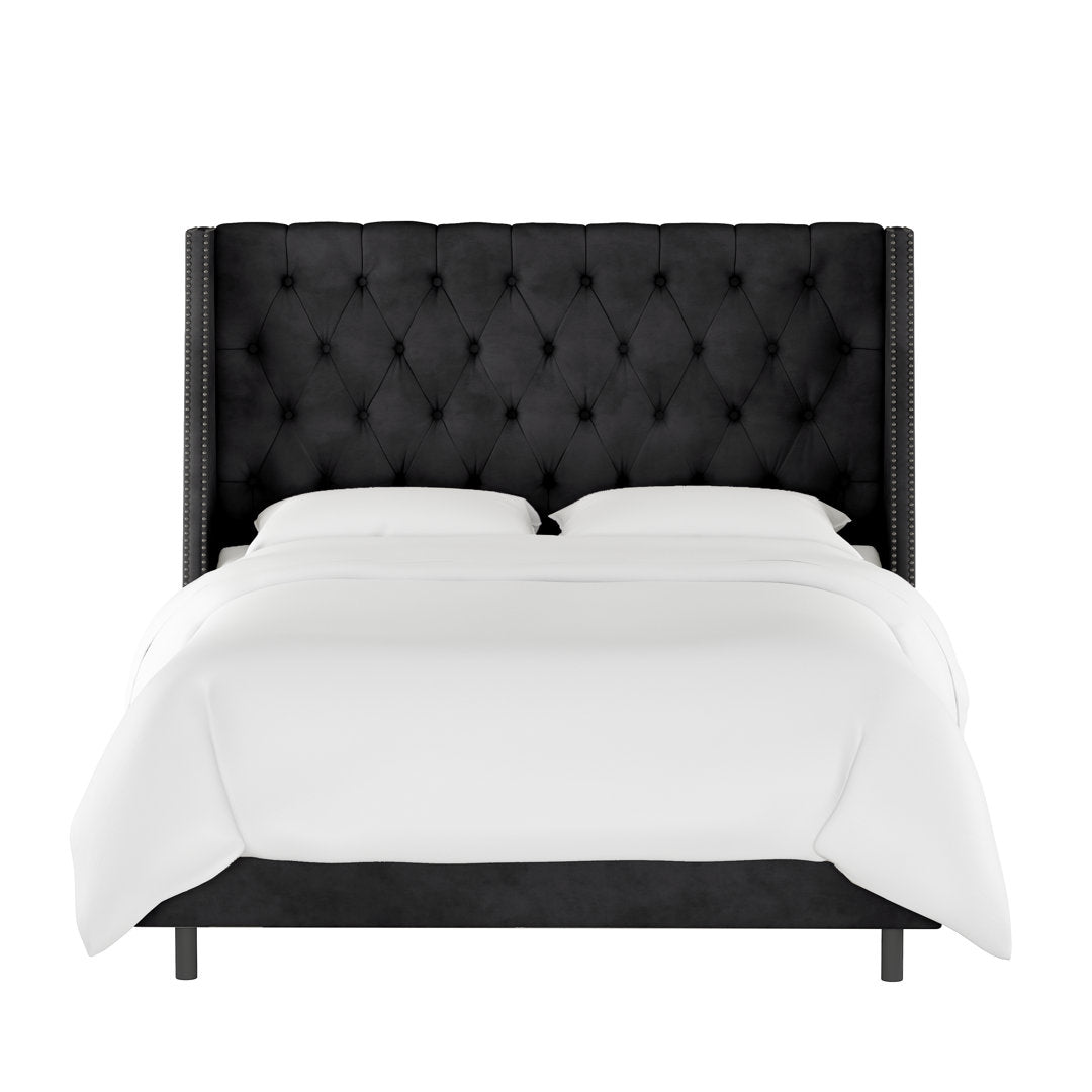 Annabel Upholstered Wingback Bed Kelly Clarkson Home Size: Full Body Fabric: Classic Black Performance Velvet