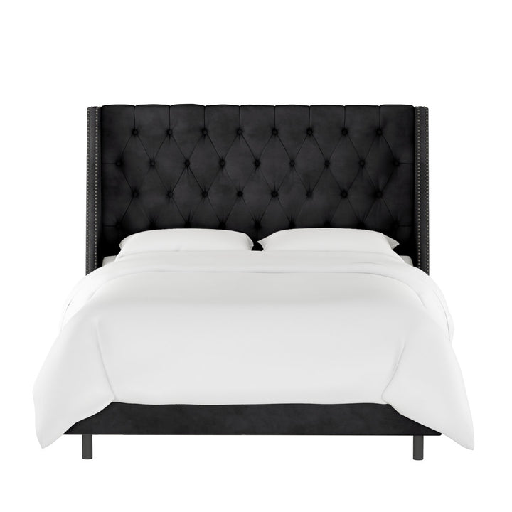 Annabel Upholstered Wingback Bed Kelly Clarkson Home Size: Full Body Fabric: Classic Black Performance Velvet