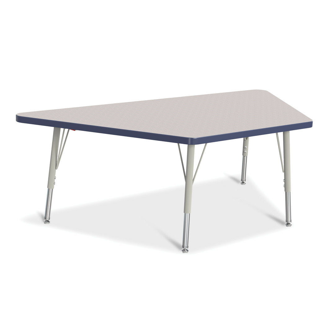Berries® Trapezoid Activity Tables Jonti-Craft Size: 30" W x 60" D (Elementary size: 15" - 24" H) Side Finish: Gray / Navy