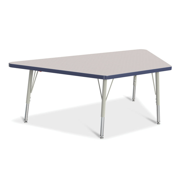 Berries® Trapezoid Activity Tables Jonti-Craft Size: 30" W x 60" D (Elementary size: 15" - 24" H) Side Finish: Gray / Navy