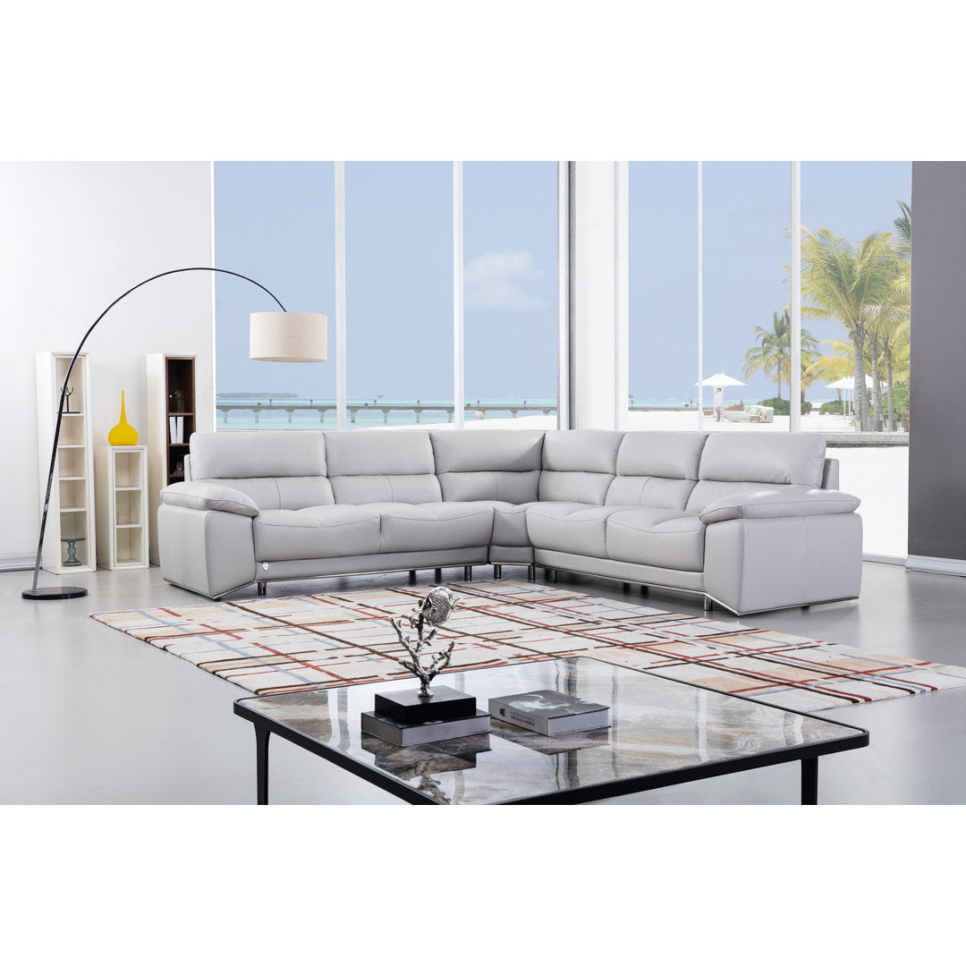 Argenziano 111" Wide Genuine Leather Symmetrical Modular Corner Sectional Orren Ellis