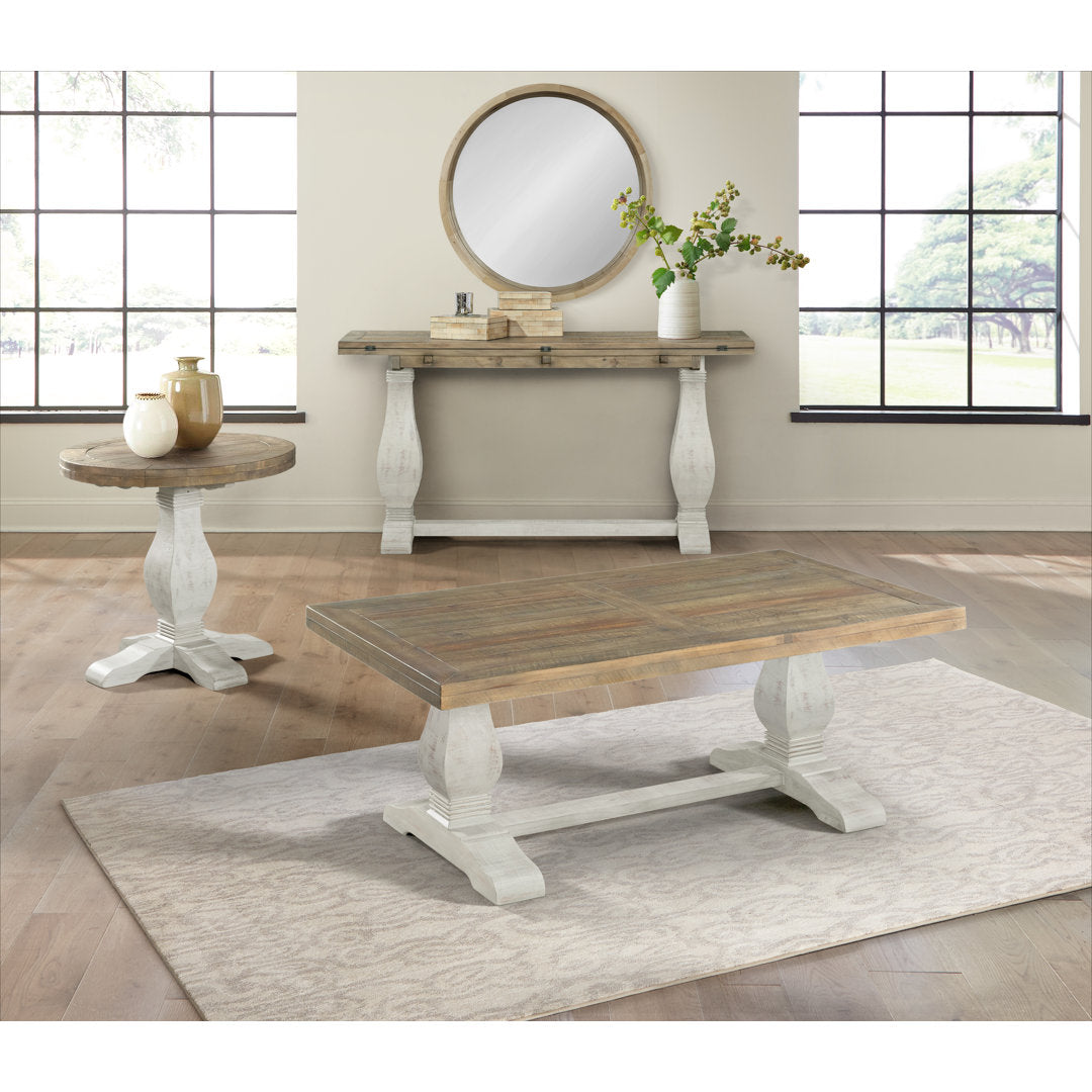 Sarcoline Solid Wood Pedestal Coffee Table The Twillery Co.® Table Top Color/Table Base Color: Reclaimed Natural/White Stain
