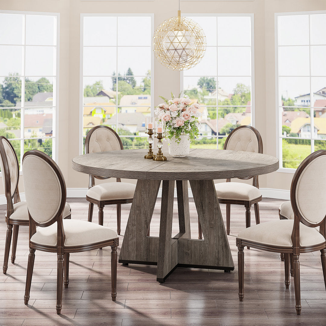 47 Inch Round Dining Table for 4 Farmhouse Kitchen Table Ebern Designs Color: Gray