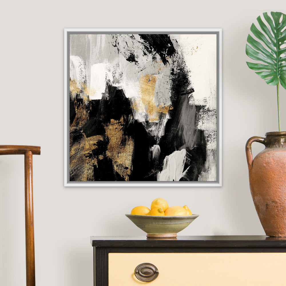 Neutral Gold Collage I by Victoria Borges - Painting Print on Canvas Ivy Bronx Size: 26" H x 26" W x 1.75" D Format: White Floater Framed