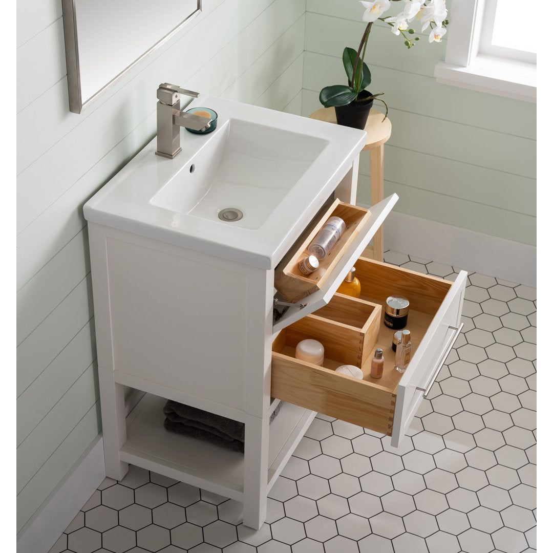 Bickley 24" Single Bathroom Vanity with Ceramic Top Beachcrest Home™ Base Finish: White