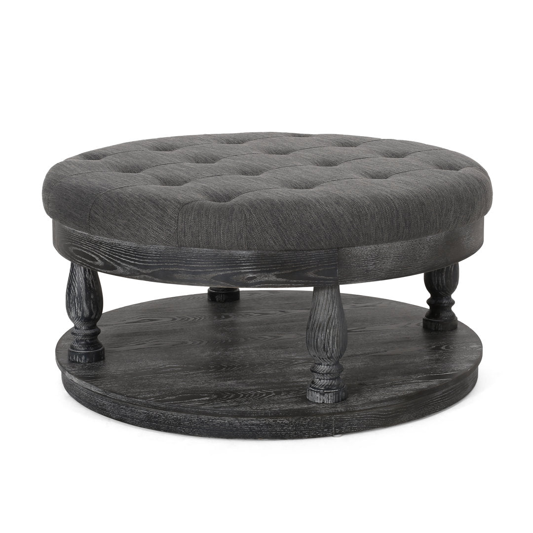 Tawney 40" Wide Tufted Round Cocktail Ottoman with Storage Rosalind Wheeler Leg Color: Gray Body Fabric: Charcoal Polyester