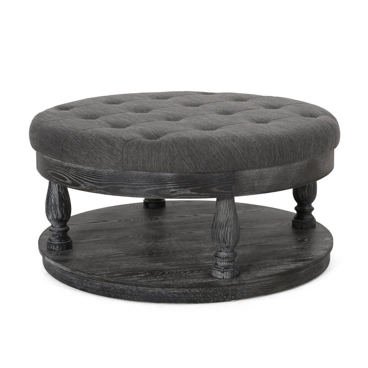 Tawney 40" Wide Tufted Round Cocktail Ottoman with Storage Rosalind Wheeler Leg Color: Gray Body Fabric: Charcoal Polyester