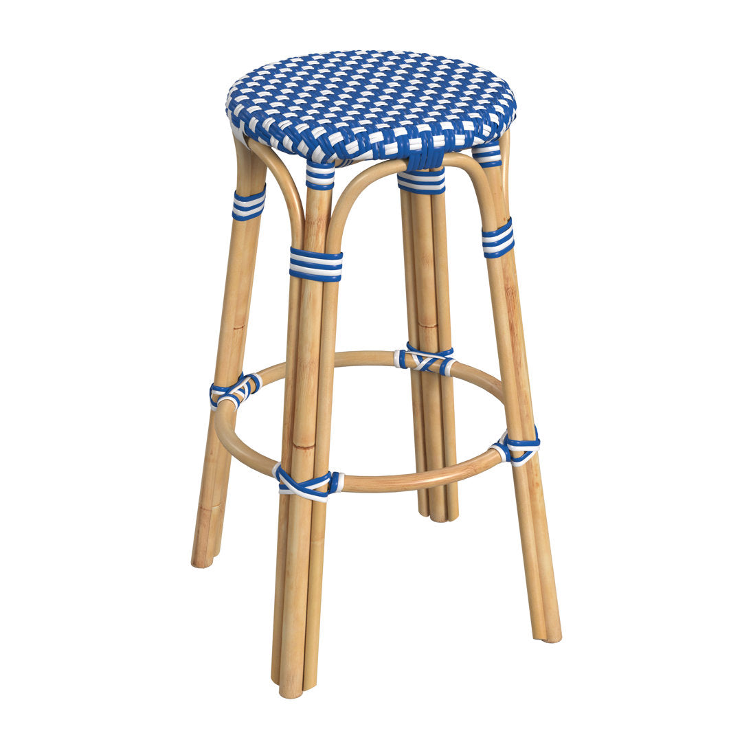 Alastair Bar & Counter Stool Birch Lane™ Color: Blue/White Dot/Natural Rattan Frame Seat Height: Bar Stool (30" Seat Height)