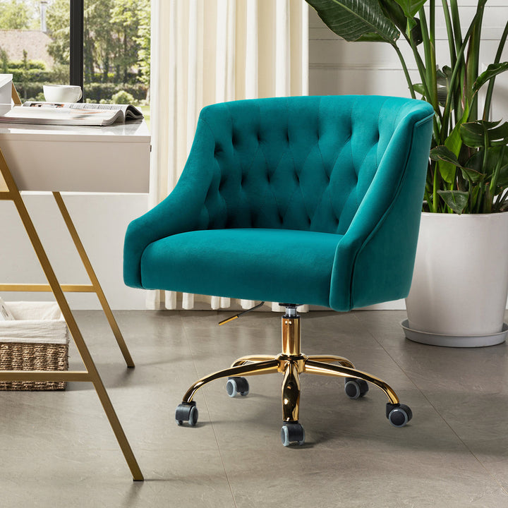 Louise 35.5'' H Velvet Hand-Curated Task Chair with Button Tufted Kelly Clarkson Home Upholstery Color: Turquoise Velvet