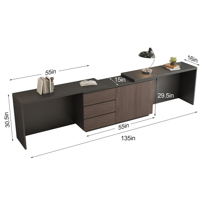 Shelbee Modern Home Office Extendable Desk Up to 135'' with Storage Drawers Latitude Run®