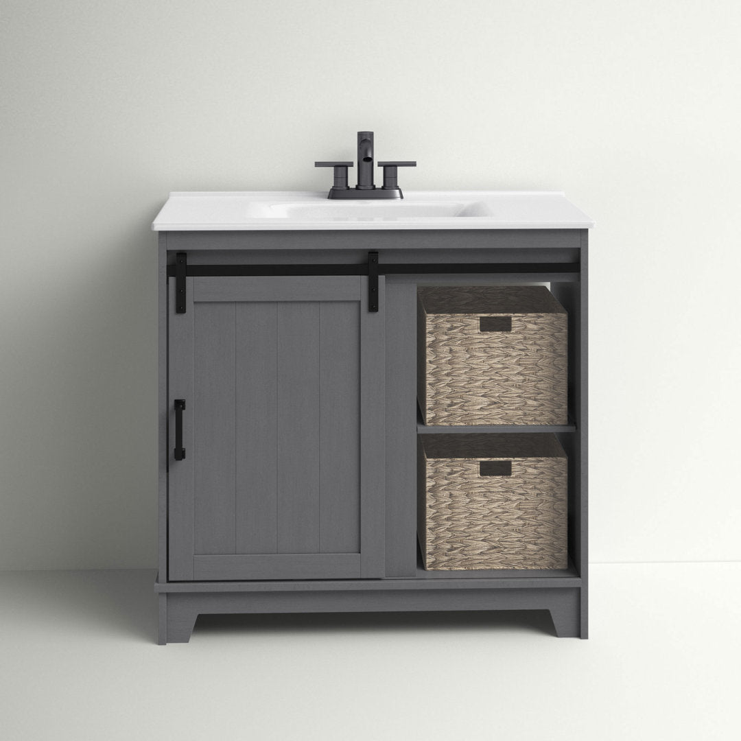 Braylen Sliding Barn Door 36" Single Bathroom Vanity Set Sand & Stable™ Base Finish: Antique Gray