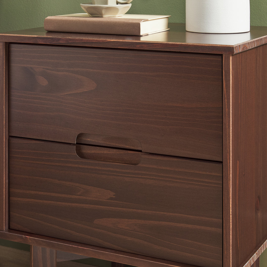 Aizlyn Mid-Century Modern Solid Wood Groove-Handle Nightstands (Set of 2) Wade Logan® Color: Walnut