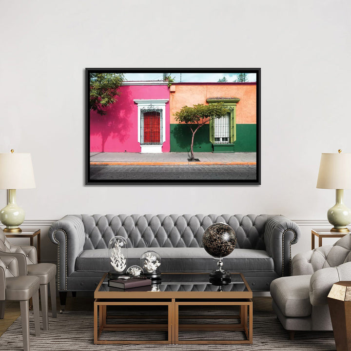 ¡Viva Mexico! Series: Mexican Colorful Facades' Photographic Print on Canvas East Urban Home Mat Color: No Mat Size: 40" H x 60" W x 1.5" D Format: Black Framed Canvas