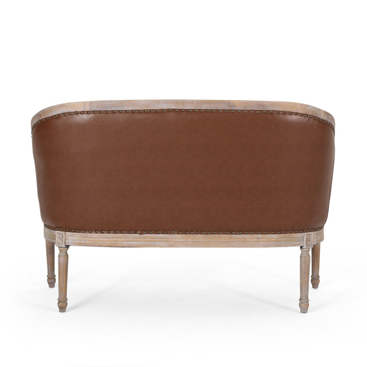 Atenea 49.5'' Upholstered & Birch Wood Loveseat August Grove® Upholstery Color: Cognac Faux Leather