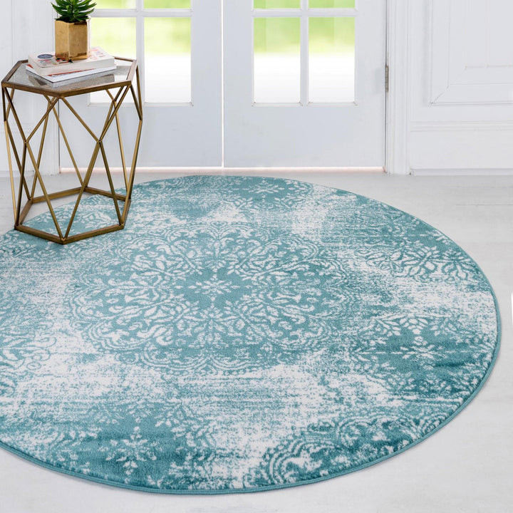 Coblitz Damask Turquoise Area Rug Dakota Fields Rug Size: Round 7'
