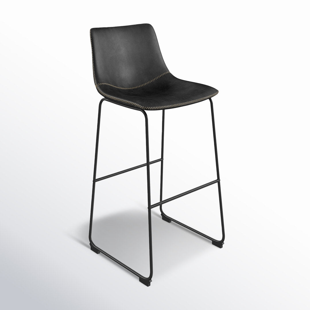 Nia Vegan Leather Bar & Counter Stool (Set of 2) AllModern Frame Color: Black Upholstery: Black Vegan Leather, Seat Height: Bar Stool (29" Seat Height)