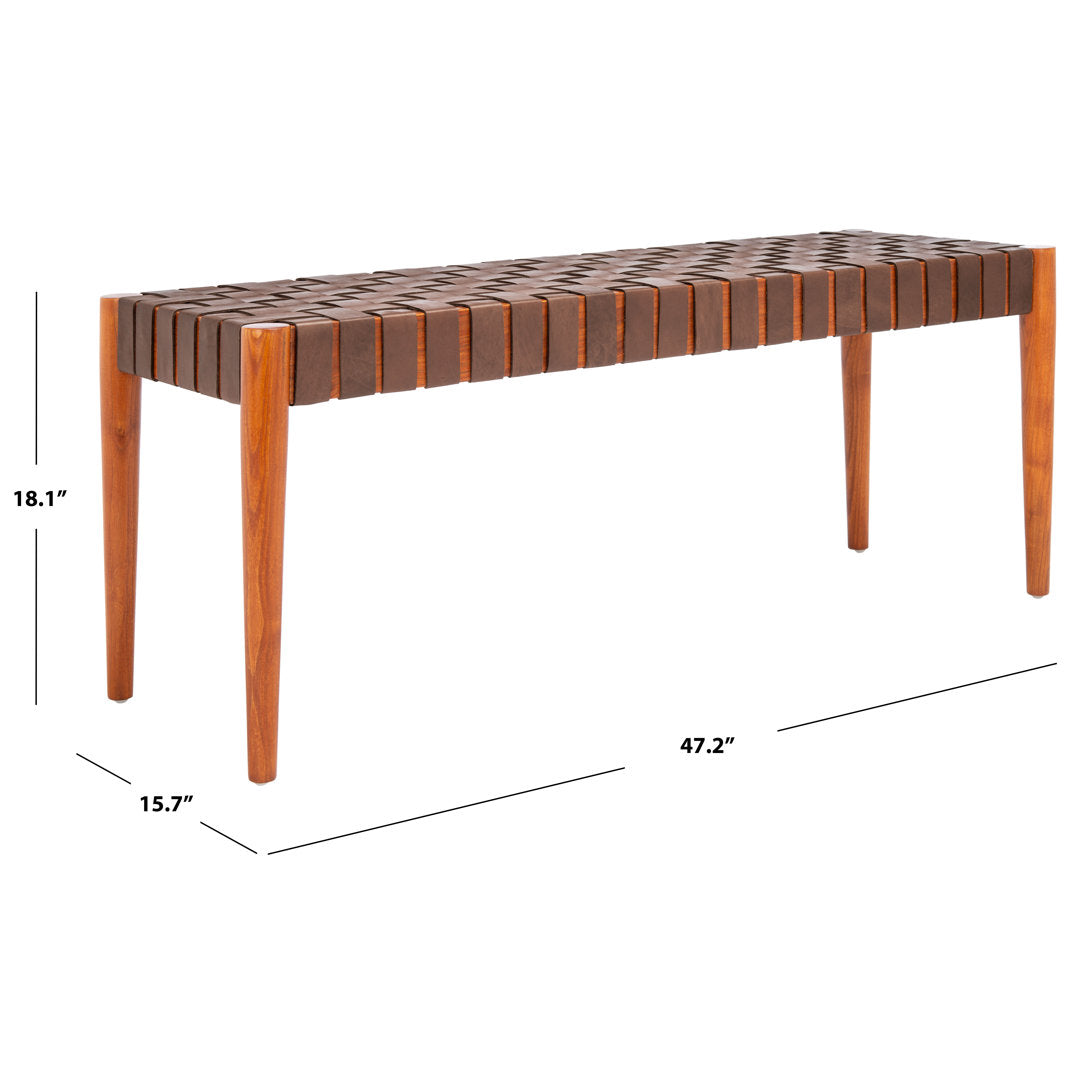 Orin 47" Woven Leather Bench AllModern Color: Dark Brown Frame/Cognac Leather