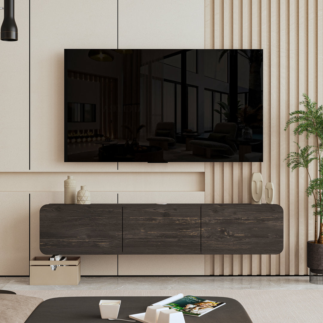 Callysta Floating TV Stand Up to 78" TV's Wall Mounted Media Console Millwood Pines Color: Distressed Black