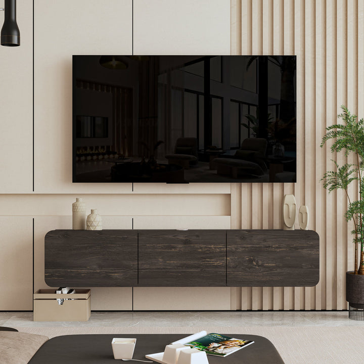 Callysta Floating TV Stand Up to 78" TV's Wall Mounted Media Console Millwood Pines Color: Distressed Black