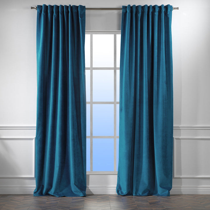 Matte Velvet Extra wide x Extra Long Custom Made Decorative Single Panel Lilijan Home & Curtain Curtain Color: 43 Prussian Size per Panel: 100" W x 63" L