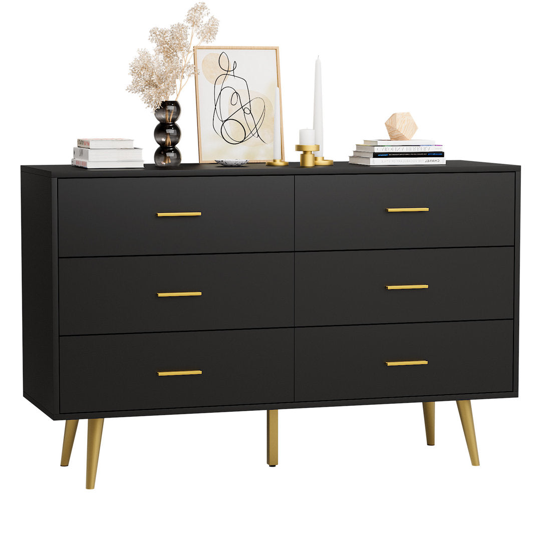 Kamily 6 Drawer 47.25" W Double  Dresser Mercer41 Color: Black