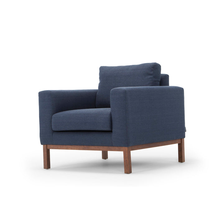 Clayton Upholstered Armchair Joss & Main Fabric: Venga Dust Blue Performance Basketweave