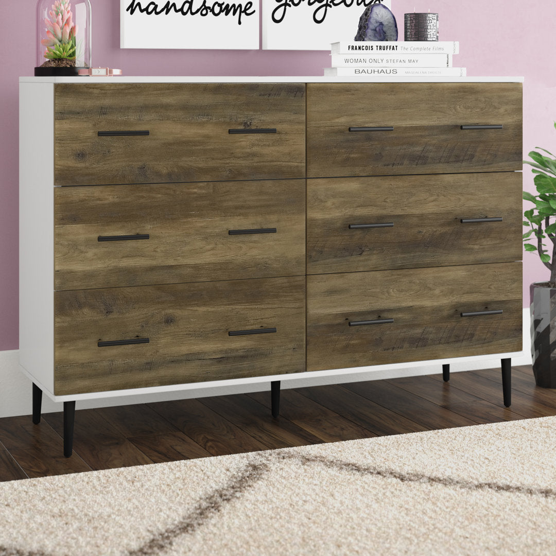 Catt 52" Wide 6 Drawer Dresser Mercury Row® Color: White/Rustic Oak