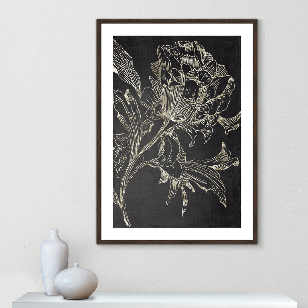 Golden Flower Folklore I by Asia Jensen - Picture Frame Graphic Art Print Joss & Main Size: 41.5" H x 29.5" W Format: Walnut Framed
