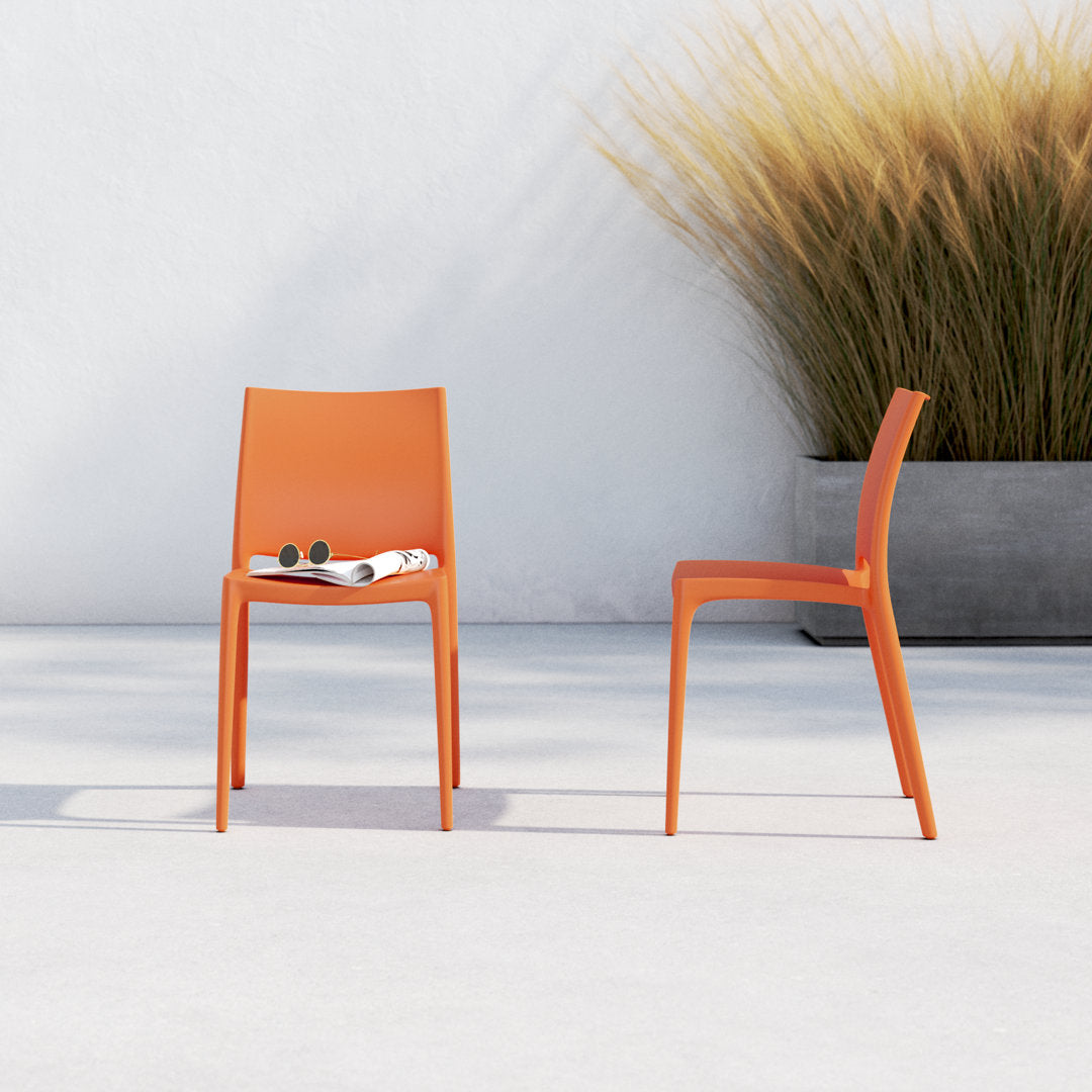 Burt Stacking Patio Dining Side Chair (Set of 2) AllModern Color: Orange