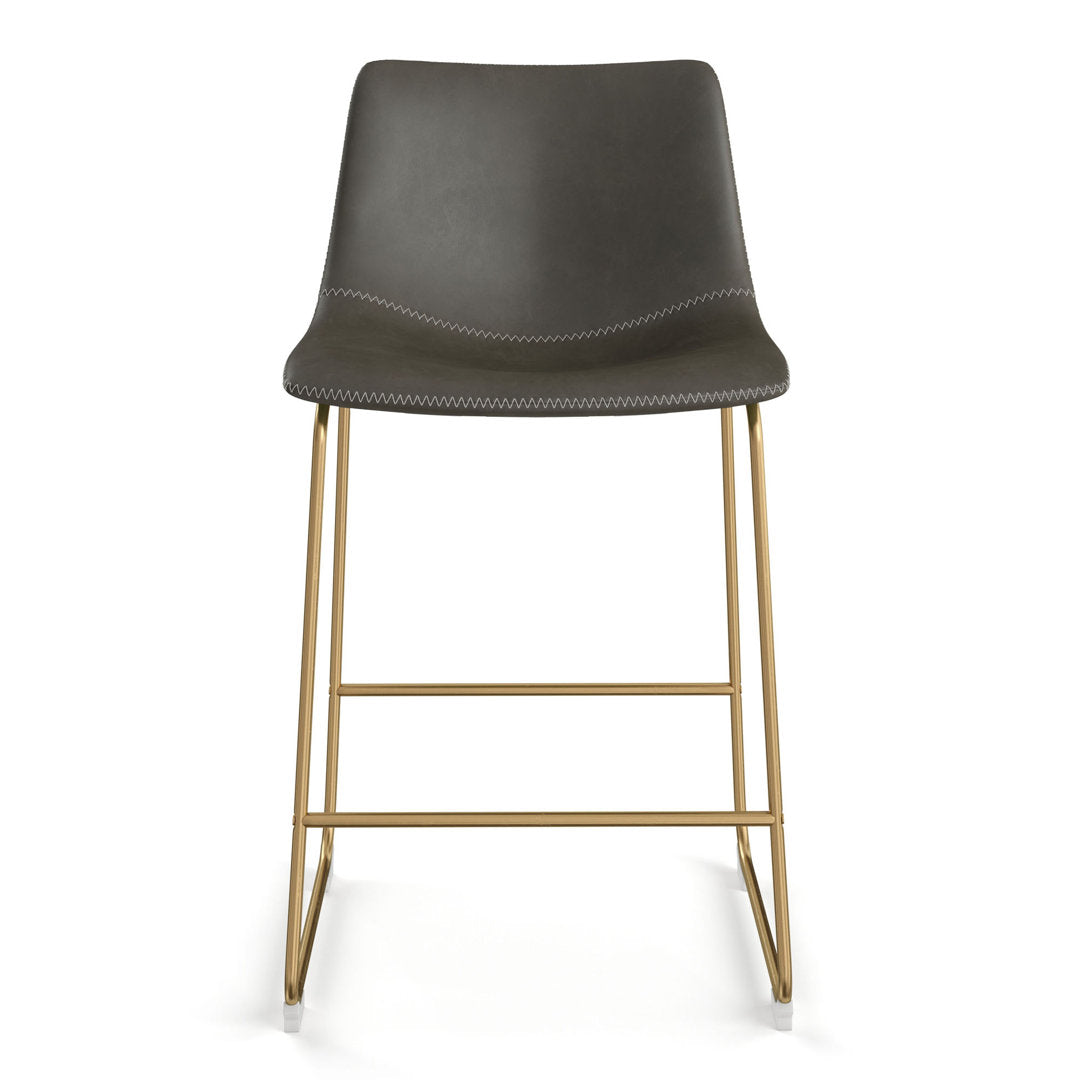 Nia Vegan Leather Bar & Counter Stool (Set of 2) AllModern Frame Color: Gold Seat Height: Counter Stool (24" Seat Height), Upholstery: Gray Vegan Leather