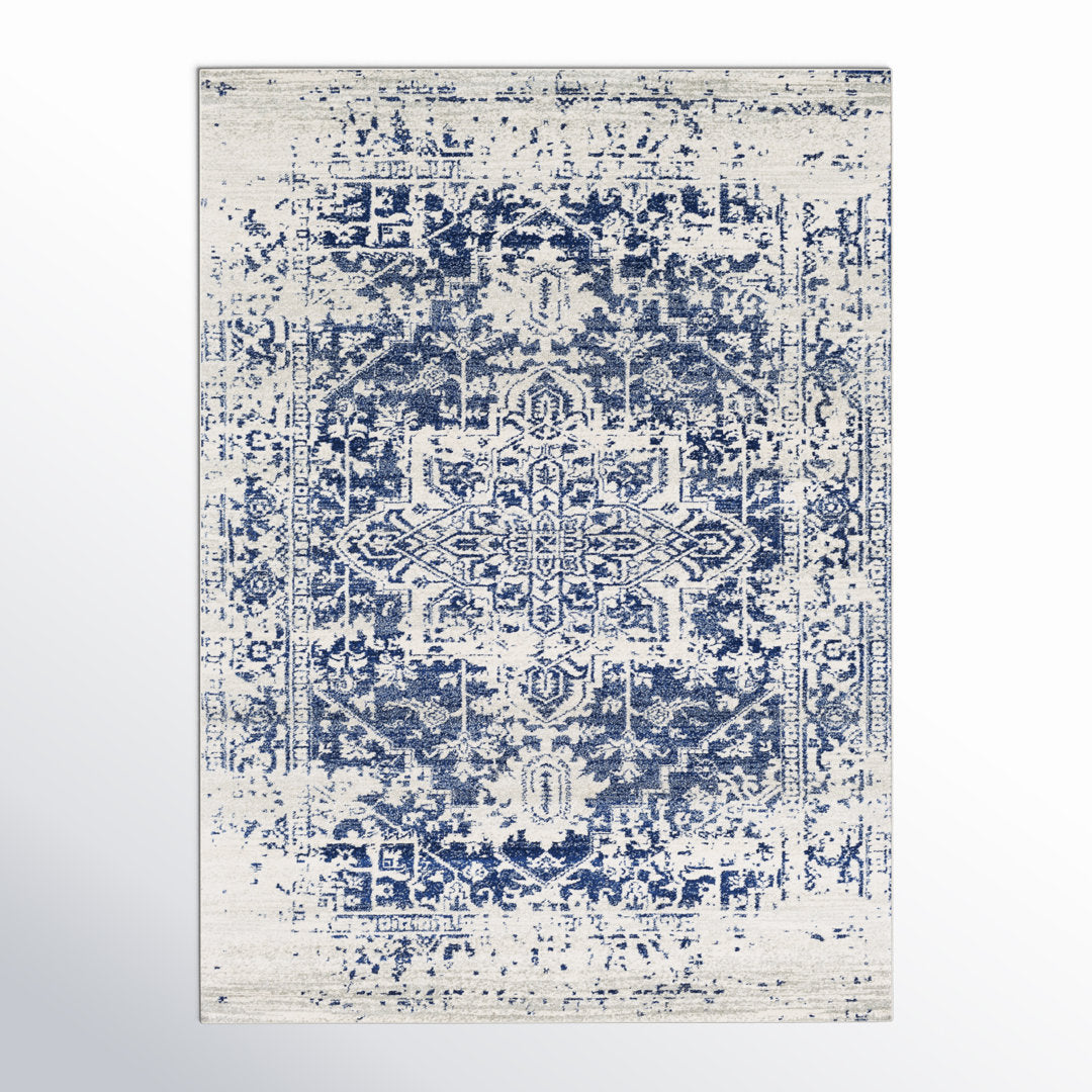 Hillsby Oriental Pure Navy/Light Gray Area Rug Mistana™ Rug Size: Rectangle 5'3" x 7'3"