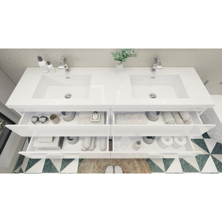 Aylanna 72" Wall-Mounted Double Bathroom Vanity Set Wade Logan® Base Finish: Hight Gloss White
