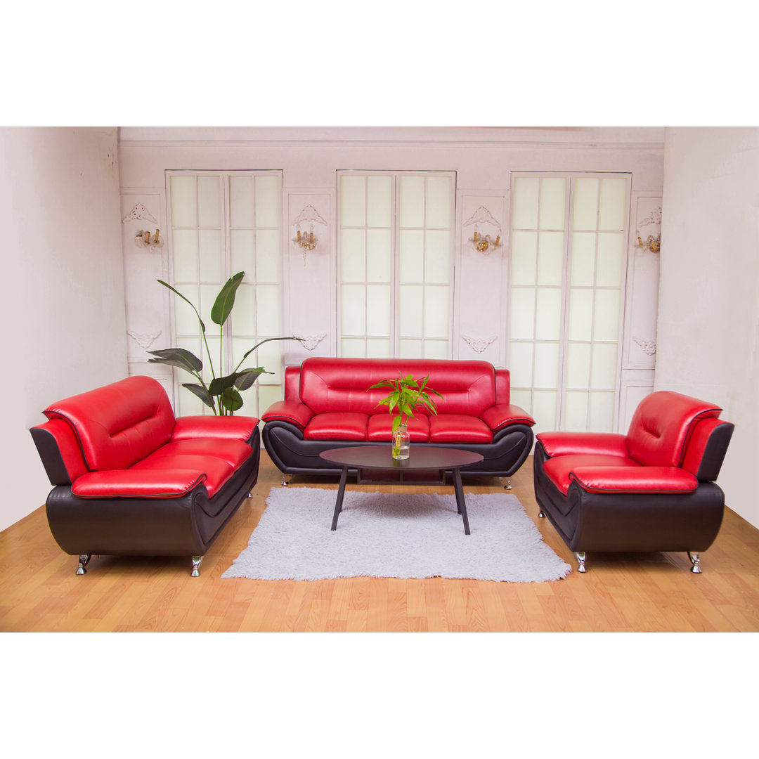 Mulvey 80" Faux Leather Pillow Top Arm Sofa Orren Ellis Upholstery Color: Red/Black