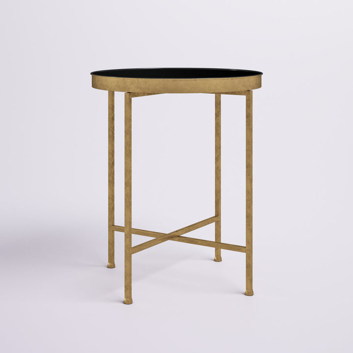 Ekta Tray Top Cross Legs End Table Willa Arlo™ Interiors Table Base Color: Gold, Table Top Color: Black