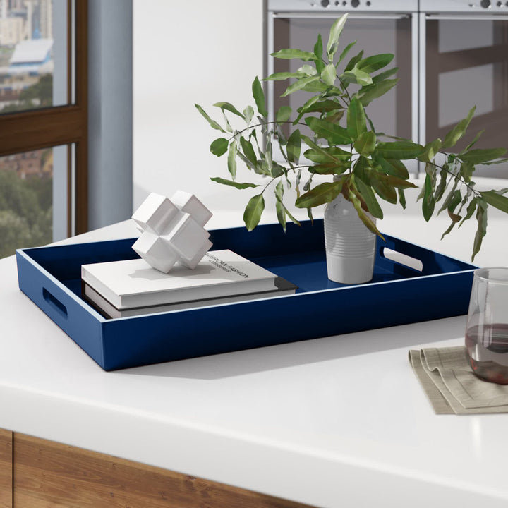Ottoman/Coffee Table Tray Ebern Designs Finish: Blue/White