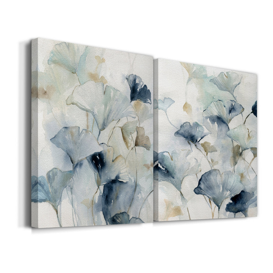 Indigo Ginkgo I - 2 Piece Wrapped Canvas Textual Art Set Lark Manor™ Size: 48" H x 64" W x 1.5" D