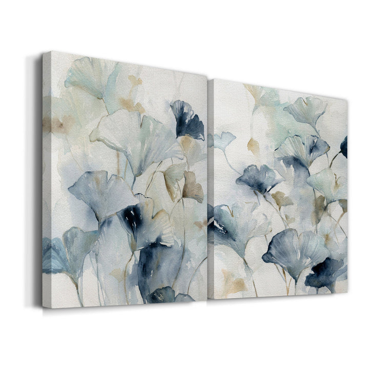 Indigo Ginkgo I - 2 Piece Wrapped Canvas Textual Art Set Lark Manor™ Size: 48" H x 64" W x 1.5" D