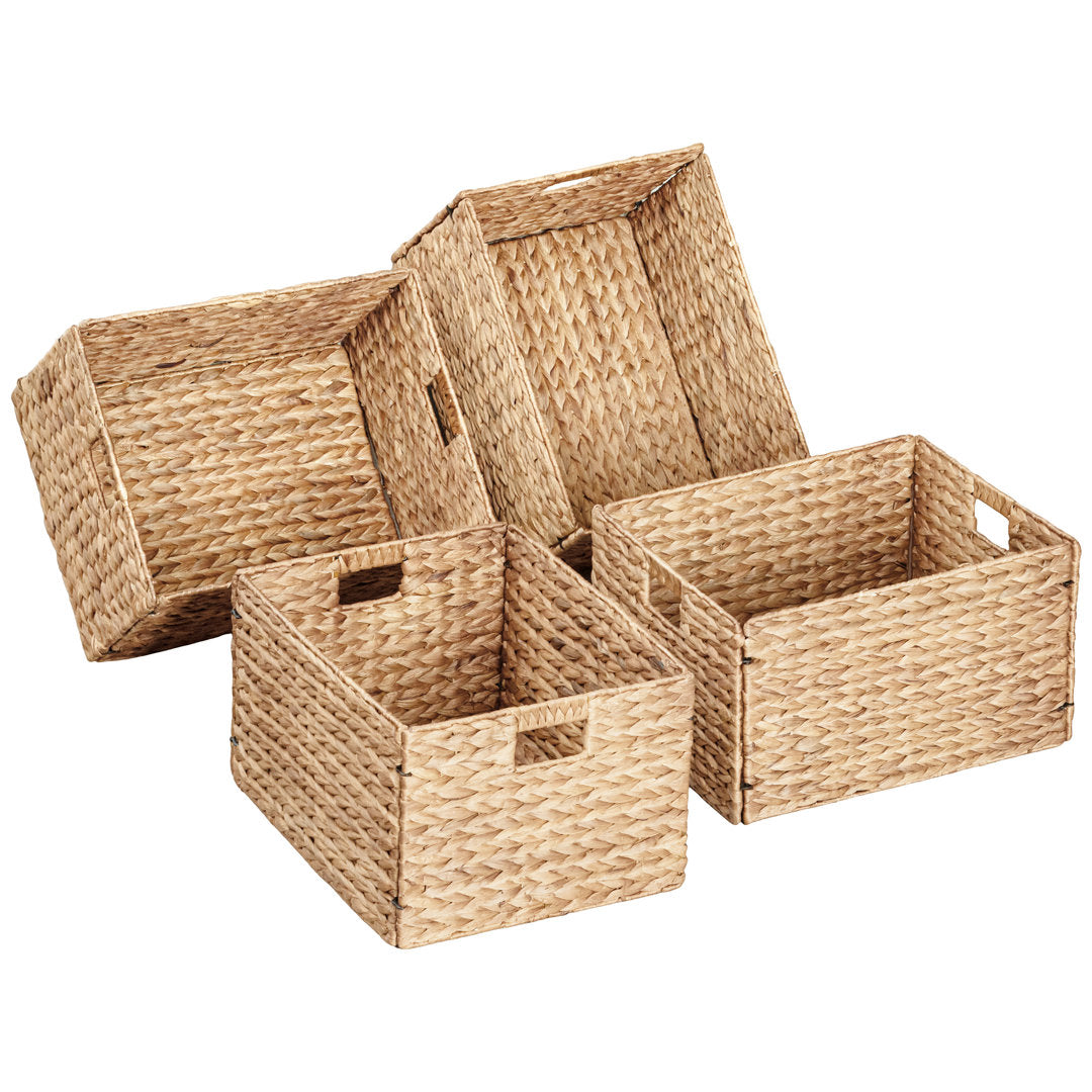 Rectangular Natural Water Hyacinth Hand Woven Rattan Wicker Storage Basket Set with Iron Wire Frame Bay Isle Home™ Pack Size: 4