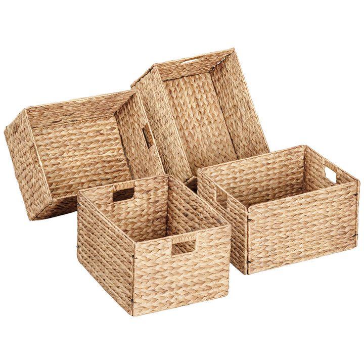 Rectangular Natural Water Hyacinth Hand Woven Rattan Wicker Storage Basket Set with Iron Wire Frame Bay Isle Home™ Pack Size: 4