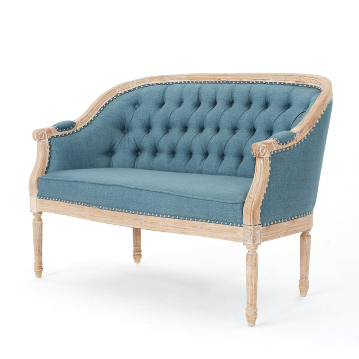 Atenea 49.5'' Upholstered & Birch Wood Loveseat August Grove® Upholstery Color: Blue