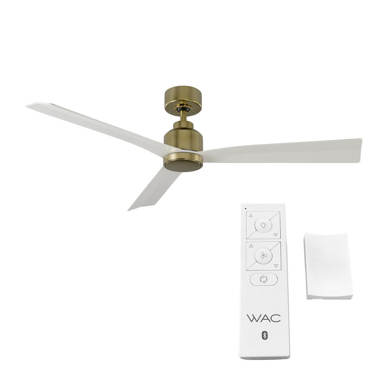 52" Smart Home Compatible 3 Blade Smart Ceiling Fan with Remote WAC Limited Fans Finish: Satin Brass with Matte White Blades, Accessories: Without Light Kit