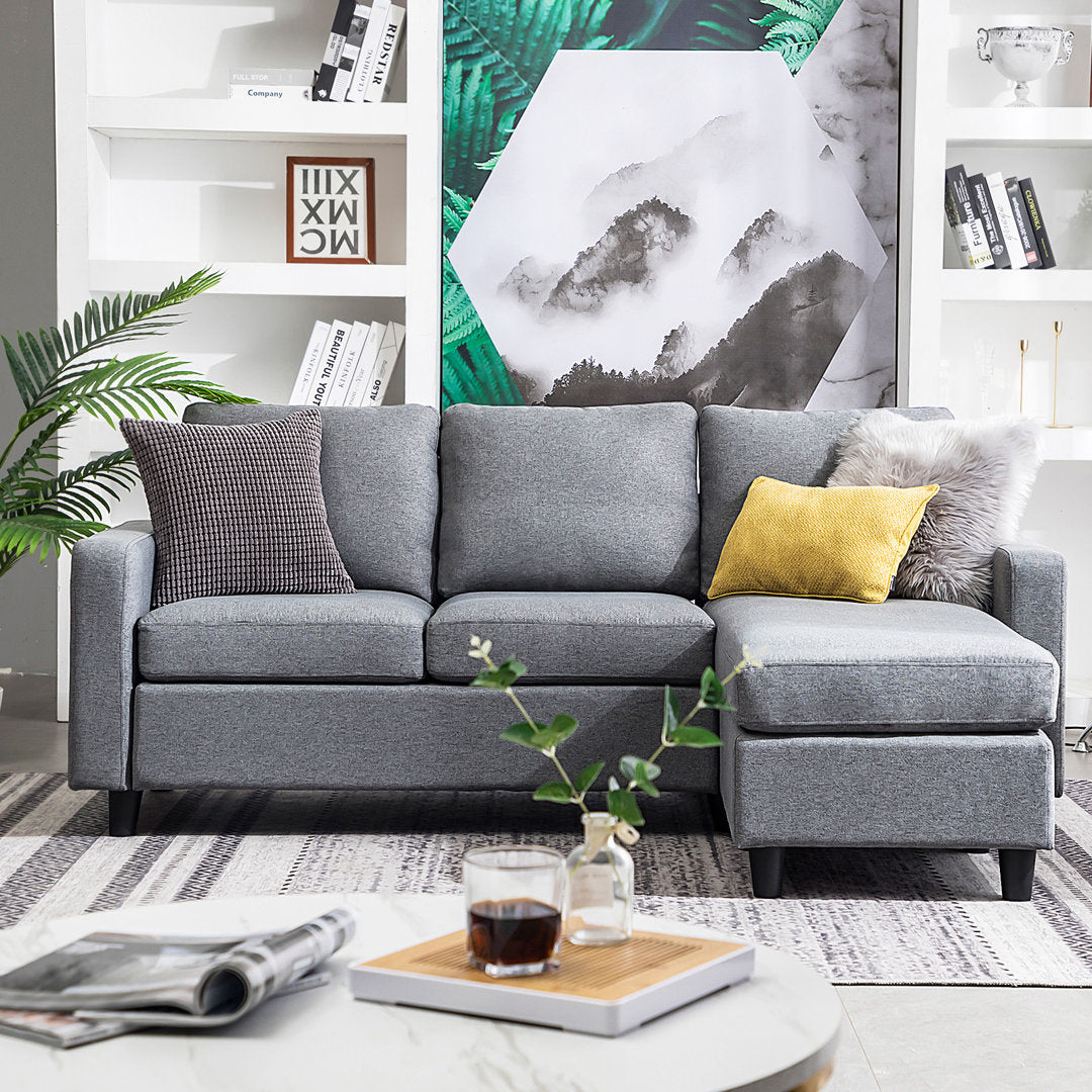 Campbelltown 78.5" Wide Reversible Sofa & Chaise with Ottoman Andover Mills™ Fabric: Gray Polyester Blend