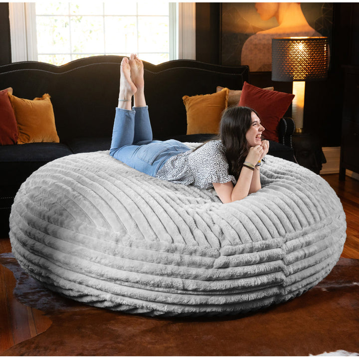 6 Foot Cocoon - Large Bean Bag Chair - Mondo Faux Fur Trule Upholstery Color: Gray