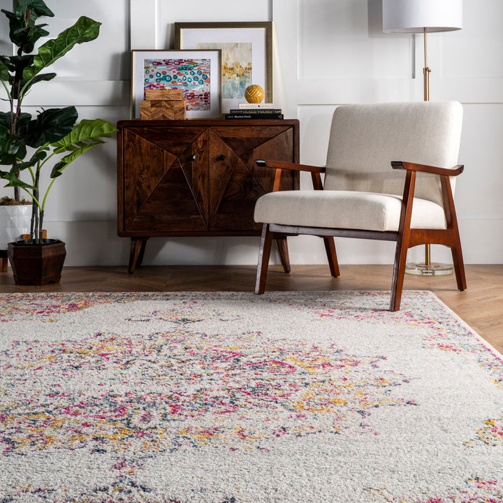 Mcalmont Medallion Power Loomed Performance Pink/Fuchsia Rug Bungalow Rose Rug Size: Oval 6'7" x 9'