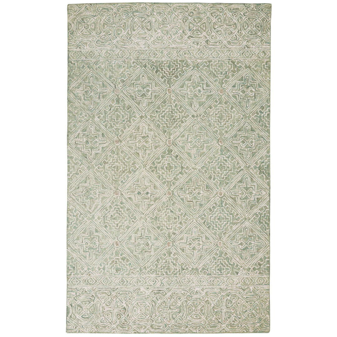 Yeznig Scandinavian Geometric Handmade Wool Ivory/Teal Area Rug Charlton Home® Rug Size: Rectangle 8' x 11'