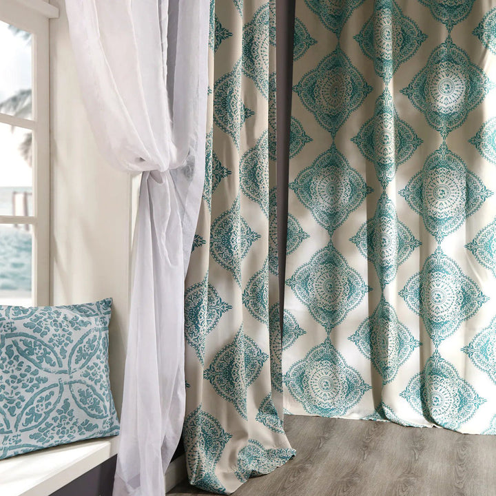 Klyszejko Majestic Medallion Printed Room Darkening Curtains for Living Room, Bedroom Single Panel Bungalow Rose Curtain Color: Teal Size per Panel: 50"W x 96"L