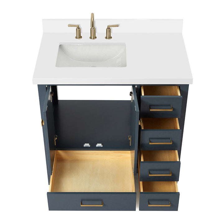 Amariani 37" Single Bathroom Vanity Set Latitude Run® Hardware Finish: Satin Brass, Base Finish: Midnight Blue